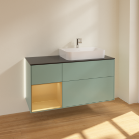 Тумба под раковину Villeroy & Boch Finion 120х50,1 см с подсветкой МДФ оливковый матовый лак/стекло черное матовое G392HFGM