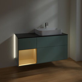 Тумба под раковину Villeroy & Boch Finion 120х50,1 см с подсветкой МДФ оливковый матовый лак/стекло черное матовое G392HFGM