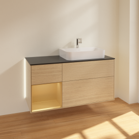 Тумба под раковину Villeroy & Boch Finion 120х50,1 см с подсветкой МДФ шпон дуба/стекло черное матовое G392HFPC