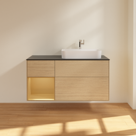 Тумба под раковину Villeroy & Boch Finion 120х50,1 см с подсветкой МДФ шпон дуба/стекло черное матовое G392HFPC