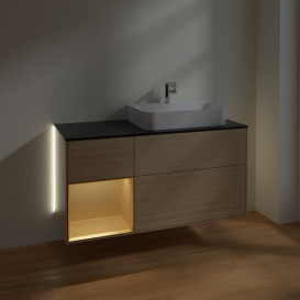 Тумба под раковину Villeroy & Boch Finion 120х50,1 см с подсветкой МДФ шпон дуба/стекло черное матовое G392HFPC