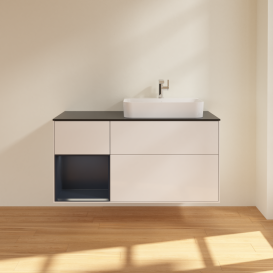 Тумба под раковину Villeroy & Boch Finion 120х50,1 см с подсветкой МДФ глянцевый белый лак/стекло черное матовое G392HGGF