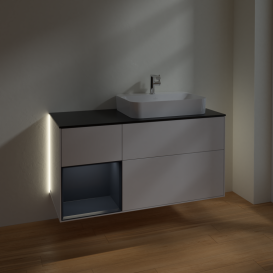 Тумба под раковину Villeroy & Boch Finion 120х50,1 см с подсветкой МДФ глянцевый белый лак/стекло черное матовое G392HGGF
