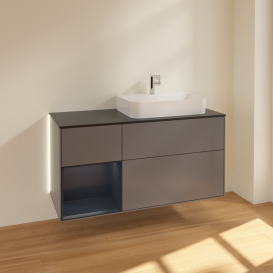 Тумба под раковину Villeroy & Boch Finion 120х50,1 см с подсветкой МДФ антрацит матовый лак/стекло черное матовое G392HGGK