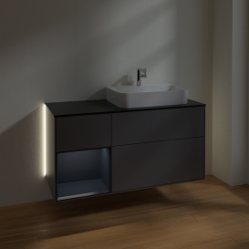 Тумба под раковину Villeroy & Boch Finion 120х50,1 см с подсветкой МДФ антрацит матовый лак/стекло черное матовое G392HGGK