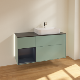 Тумба под раковину Villeroy & Boch Finion 120х50,1 см с подсветкой МДФ оливковый матовый лак/стекло черное матовое G392HGGM