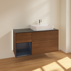 Тумба под раковину Villeroy & Boch Finion 120х50,1 см с подсветкой МДФ шпон грецкого ореха/стекло черное матовое G392HGGN