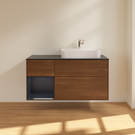 Тумба под раковину Villeroy & Boch Finion 120х50,1 см с подсветкой МДФ шпон грецкого ореха/стекло черное матовое G392HGGN