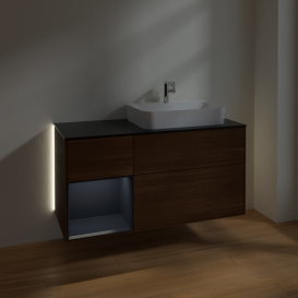 Тумба под раковину Villeroy & Boch Finion 120х50,1 см с подсветкой МДФ шпон грецкого ореха/стекло черное матовое G392HGGN