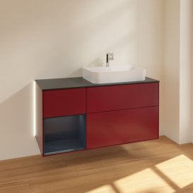 Тумба під раковину Villeroy & Boch Finion 120х50,1 см із підсвічуванням МДФ півонія матовий лак/скло чорне матове G392HGHB