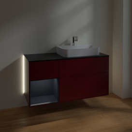 Тумба под раковину Villeroy & Boch Finion 120х50,1 см с подсветкой МДФ пион матовый лак/стекло черное матовое G392HGHB