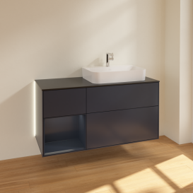 Тумба под раковину Villeroy & Boch Finion 120х50,1 см с подсветкой МДФ темно-синий матовый лак/стекло черное матовое G392HGHG