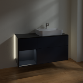 Тумба под раковину Villeroy & Boch Finion 120х50,1 см с подсветкой МДФ темно-синий матовый лак/стекло черное матовое G392HGHG