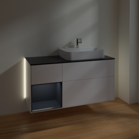 Тумба под раковину Villeroy & Boch Finion 120х50,1 см с подсветкой МДФ белый матовый лак/стекло черное матовое G392HGMT