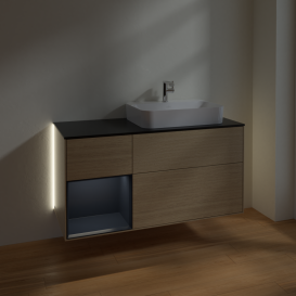 Тумба под раковину Villeroy & Boch Finion 120х50,1 см с подсветкой МДФ шпон дуба/стекло черное матовое G392HGPC