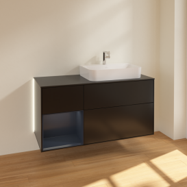 Тумба под раковину Villeroy & Boch Finion 120х50,1 см с подсветкой МДФ черный матовый лак/стекло черное матовое G392HGPD