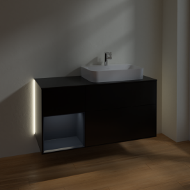 Тумба под раковину Villeroy & Boch Finion 120х50,1 см с подсветкой МДФ черный матовый лак/стекло черное матовое G392HGPD