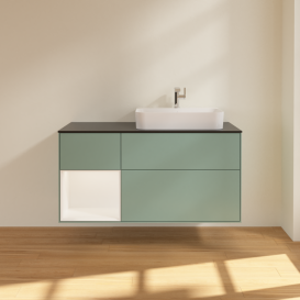 Тумба под раковину Villeroy & Boch Finion 120х50,1 см с подсветкой МДФ оливковый матовый лак/стекло черное матовое G392MTGM