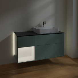 Тумба под раковину Villeroy & Boch Finion 120х50,1 см с подсветкой МДФ оливковый матовый лак/стекло черное матовое G392MTGM