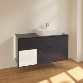 Тумба под раковину Villeroy & Boch Finion 120х50,1 см с подсветкой МДФ темно-синий матовый лак/стекло белое матовое G392MTHG