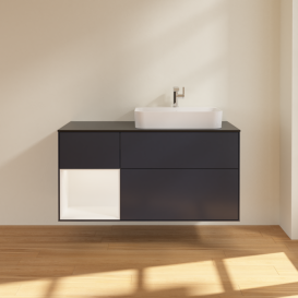 Тумба под раковину Villeroy & Boch Finion 120х50,1 см с подсветкой МДФ темно-синий матовый лак/стекло белое матовое G392MTHG
