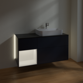 Тумба под раковину Villeroy & Boch Finion 120х50,1 см с подсветкой МДФ темно-синий матовый лак/стекло белое матовое G392MTHG
