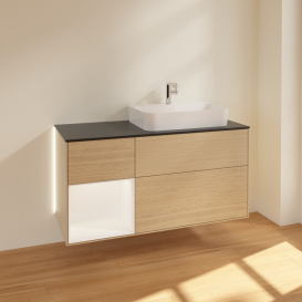 Тумба под раковину Villeroy & Boch Finion 120х50,1 см с подсветкой МДФ шпон дуба/стекло черное матовое G392MTPC