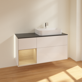 Тумба под раковину Villeroy & Boch Finion 120х50,1 см с подсветкой МДФ глянцевый белый лак/стекло черное матовое G392PCGF