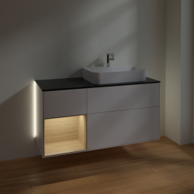 Тумба под раковину Villeroy & Boch Finion 120х50,1 см с подсветкой МДФ глянцевый белый лак/стекло черное матовое G392PCGF