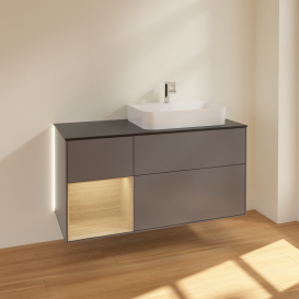 Тумба под раковину Villeroy & Boch Finion 120х50,1 см с подсветкой МДФ антрацит матовый лак/стекло черное матовое G392PCGK