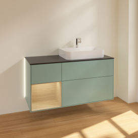 Тумба под раковину Villeroy & Boch Finion 120х50,1 см с подсветкой МДФ оливковый матовый лак/стекло черное матовое G392PCGM