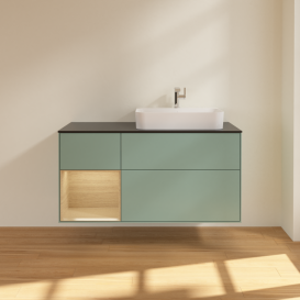 Тумба под раковину Villeroy & Boch Finion 120х50,1 см с подсветкой МДФ оливковый матовый лак/стекло черное матовое G392PCGM