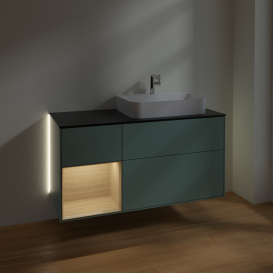 Тумба под раковину Villeroy & Boch Finion 120х50,1 см с подсветкой МДФ оливковый матовый лак/стекло черное матовое G392PCGM
