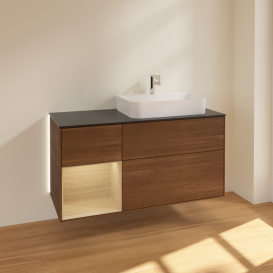 Тумба под раковину Villeroy & Boch Finion 120х50,1 см с подсветкой МДФ шпон грецкого ореха/стекло черное матовое G392PCGN