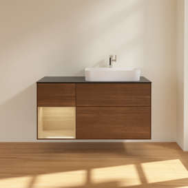 Тумба под раковину Villeroy & Boch Finion 120х50,1 см с подсветкой МДФ шпон грецкого ореха/стекло черное матовое G392PCGN