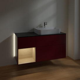 Тумба под раковину Villeroy & Boch Finion 120х50,1 см с подсветкой МДФ пион матовый лак/стекло черное матовое G392PCHB