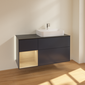Тумба под раковину Villeroy & Boch Finion 120х50,1 см с подсветкой МДФ темно-синий матовый лак/стекло черное матовое G392PCHG