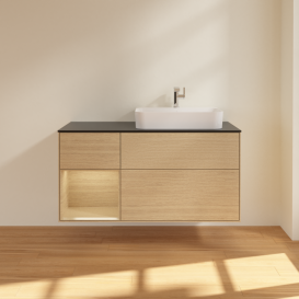 Тумба под раковину Villeroy & Boch Finion 120х50,1 см с подсветкой МДФ шпон дуба/стекло черное матовое G392PCPC