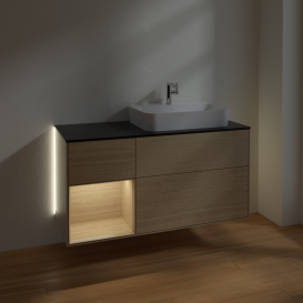 Тумба под раковину Villeroy & Boch Finion 120х50,1 см с подсветкой МДФ шпон дуба/стекло черное матовое G392PCPC