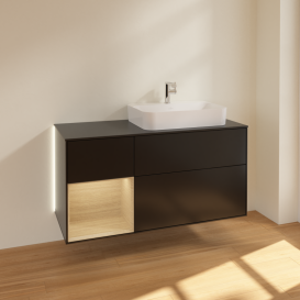 Тумба под раковину Villeroy & Boch Finion 120х50,1 см с подсветкой МДФ черный матовый лак/стекло черное матовое G392PCPD