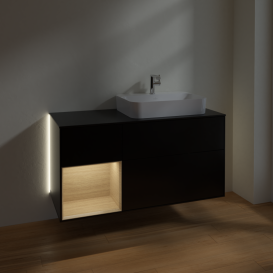 Тумба под раковину Villeroy & Boch Finion 120х50,1 см с подсветкой МДФ черный матовый лак/стекло черное матовое G392PCPD