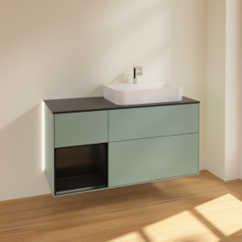 Тумба под раковину Villeroy & Boch Finion 120х50,1 см с подсветкой МДФ оливковый матовый лак/стекло черное матовое G392PDGM