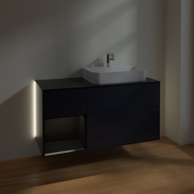 Тумба под раковину Villeroy & Boch Finion 120х50,1 см с подсветкой МДФ темно-синий матовый лак/стекло черное матовое G392PDHG