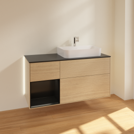 Тумба под раковину Villeroy & Boch Finion 120х50,1 см с подсветкой МДФ шпон дуба/стекло черное матовое G392PDPC