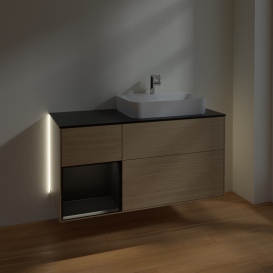 Тумба под раковину Villeroy & Boch Finion 120х50,1 см с подсветкой МДФ шпон дуба/стекло черное матовое G392PDPC