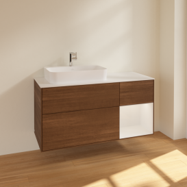 Тумба под раковину Villeroy & Boch Finion 120х50,1 см с подсветкой МДФ шпон грецкого ореха/стекло белое матовое F401GFGN