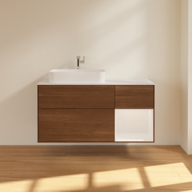 Тумба под раковину Villeroy & Boch Finion 120х50,1 см с подсветкой МДФ шпон грецкого ореха/стекло белое матовое F401GFGN