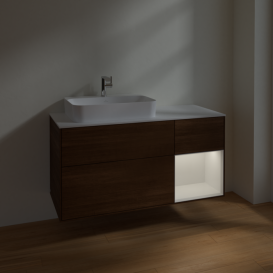 Тумба под раковину Villeroy & Boch Finion 120х50,1 см с подсветкой МДФ шпон грецкого ореха/стекло белое матовое F401GFGN