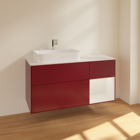 Тумба под раковину Villeroy & Boch Finion 120х50,1 см с подсветкой МДФ пион матовый лак/стекло белое матовое F401GFHB