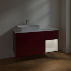 Тумба под раковину Villeroy & Boch Finion 120х50,1 см с подсветкой МДФ пион матовый лак/стекло белое матовое F401GFHB